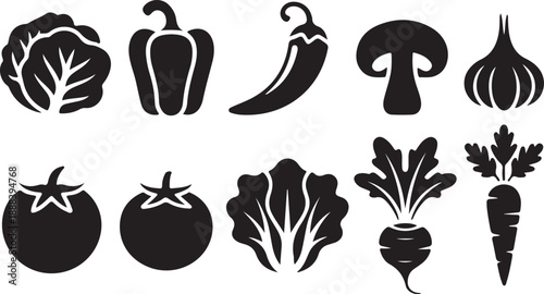 Assortment of natural food and plant elements in a stylized silhouette