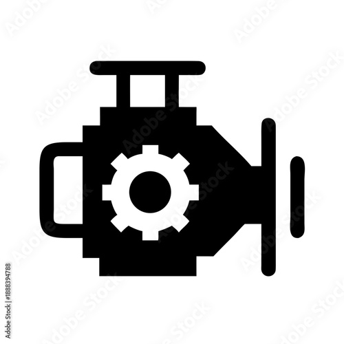 Black engine check icon, transparent background, isolated. Ideal for car repair blogs, mechanic websites, and dashboard UI topics regarding vehicle maintenance, engine diagnostics, and motor health.