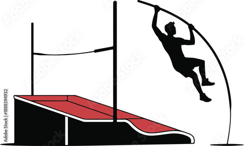 Athlete at the pole vault system
