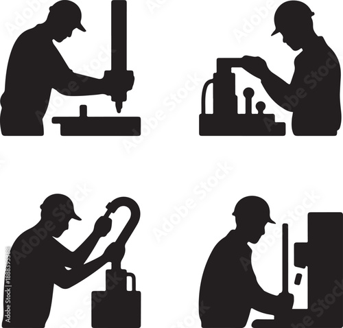 Automated Precision, A stark silhouette captures the intersection of human expertise and robotic precision in an industrial setting.