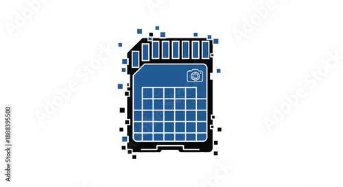 Digital Micro SD Card Icon with Grid and Camera Symbol.