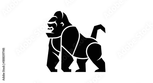 Bold silhouette of a gorilla against white background for design