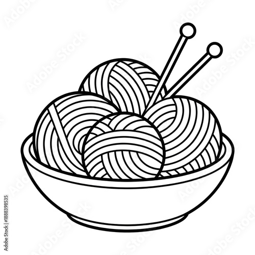 Knitting Yarn Bowl Coloring Page – Cute Crochet & Knitting Supplies Line Art