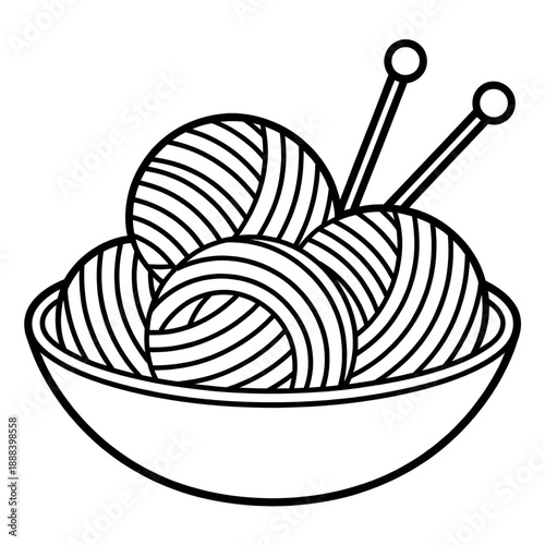 Knitting Yarn Bowl Coloring Page – Cute Crochet & Knitting Supplies Line Art