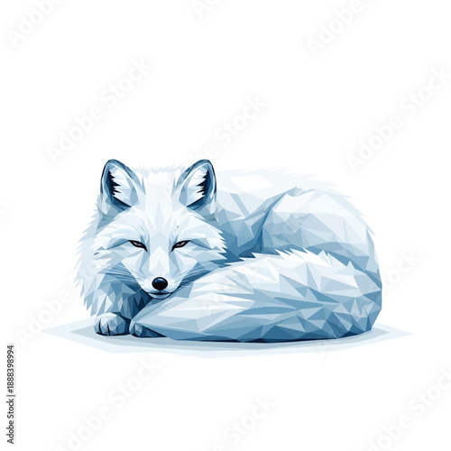 Geometric Arctic Fox Sleeping Curled Up Illustration.