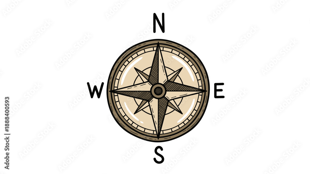 Obraz premium Rugged Hand-Drawn Compass Rose Professional Vector Icon with Earthy Palette. transparent.