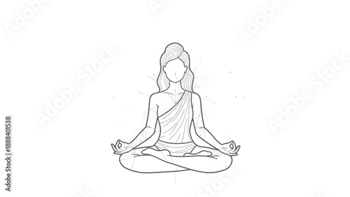 Tranquil Meditating Figure with Geometric Mandala for Mindful Teen Coloring. transparent.