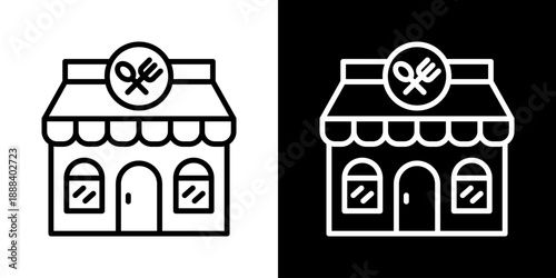 Restaurant Building Icon Of Line Black And White Style