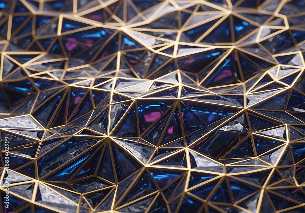 Fototapeta premium Luxury Geometric Structure Featuring Blue Facets and Golden Edges