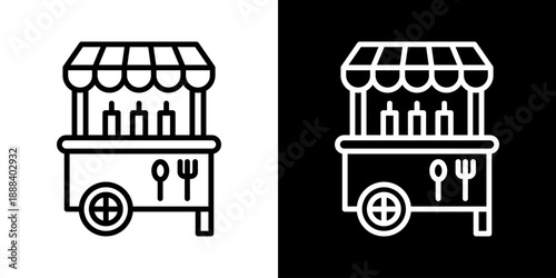 Food Cart Icon Of Line Black And White Style