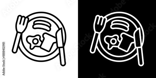 Breakfast Plate Icon Of Line Black And White Style