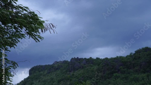 Tourist attractions in Thailand. Phu Pha Man, Khon Kaen Province. Bat Cave at dusk.