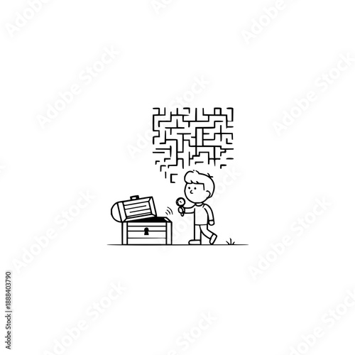 Confused Man Looking at Maze from Printer