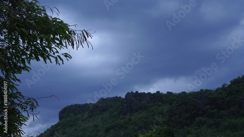 Tourist attractions in Thailand. Phu Pha Man, Khon Kaen Province. Bat Cave at dusk.
