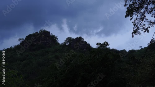 Tourist attractions in Thailand. Phu Pha Man, Khon Kaen Province. Bat Cave at dusk.