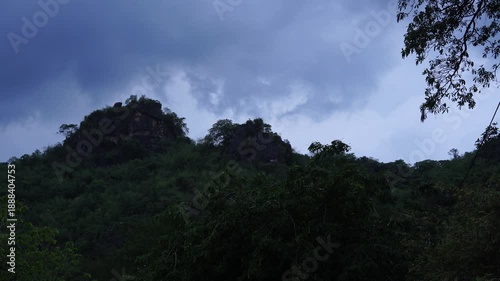 Tourist attractions in Thailand. Phu Pha Man, Khon Kaen Province. Bat Cave at dusk.