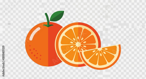 Bright and Colorful Orange Fruit Illustration with Whole and Sliced Segments for Healthy Snack