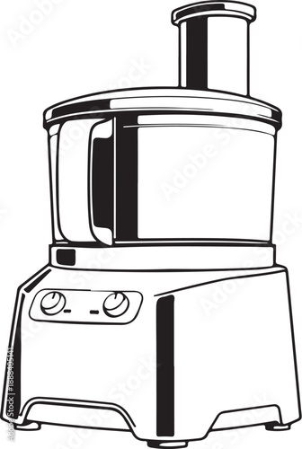 Food processor Hand-drawn Sketch Drawing Vector Illustration, Line Linear Symbol Engraving Coloring Book, Black and White Isolated