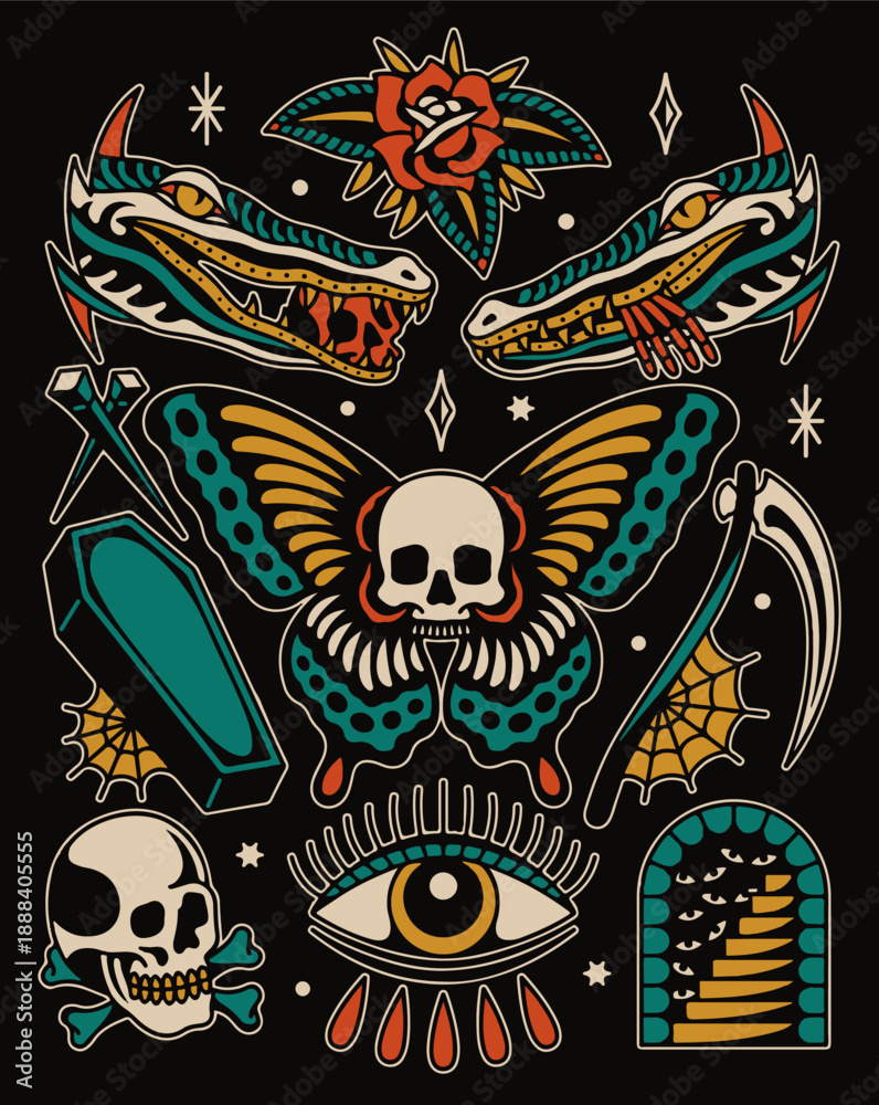 Fototapeta premium traditional tattoo set