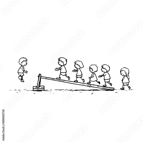 Children Running Up Inclined Plane in Cartoon Style