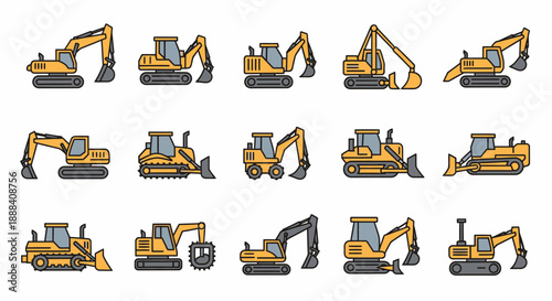 Excavators in Various Angles and Positions.