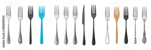 Εκτύπωση καμβά Large Set of Various Metal and Colorful Forks and Knife Isolated on White Backgr