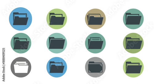 A collection of folder icon set in various colors and designs displayed on a clean interface