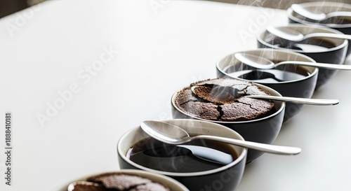 Row of chocolate desserts with spoons
