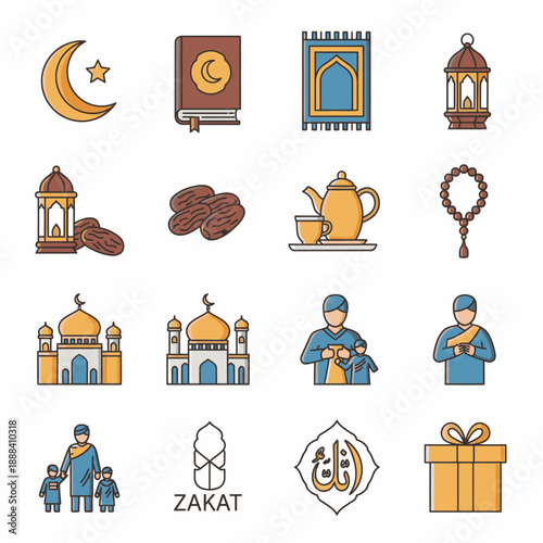 Islamic Symbols and Icons Set Illustration.