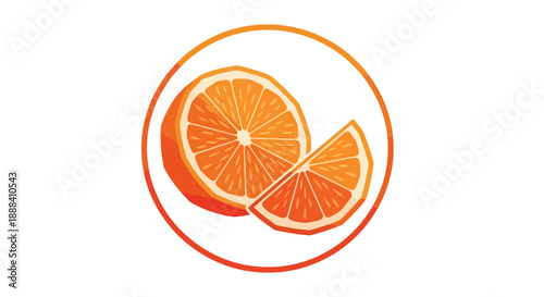 Bright and Fresh Sliced Orange Fruit Illustration with Circular Frame