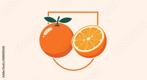 Stylized Illustration of An Orange with Whole and Halved Sections Highlighting Citrus Fruit