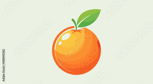 Bright Cartoon-style Orange with Leaf Highlighting Freshness and Vibrance
