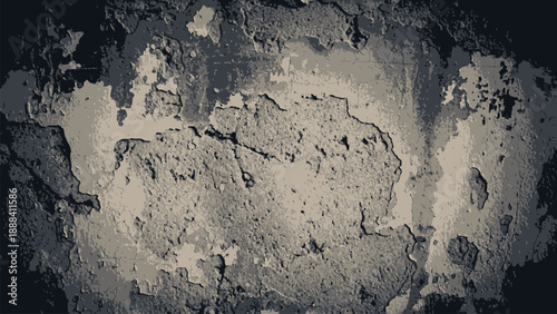Textured grunge wall with cracked and peeling paint in muted tones, vector illustration.