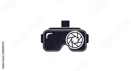 Virtual Reality Headset with Camera Lens Icon.
