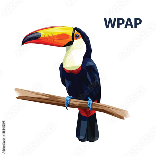 WPAP Style Toucan Bird Perched on a Branch.