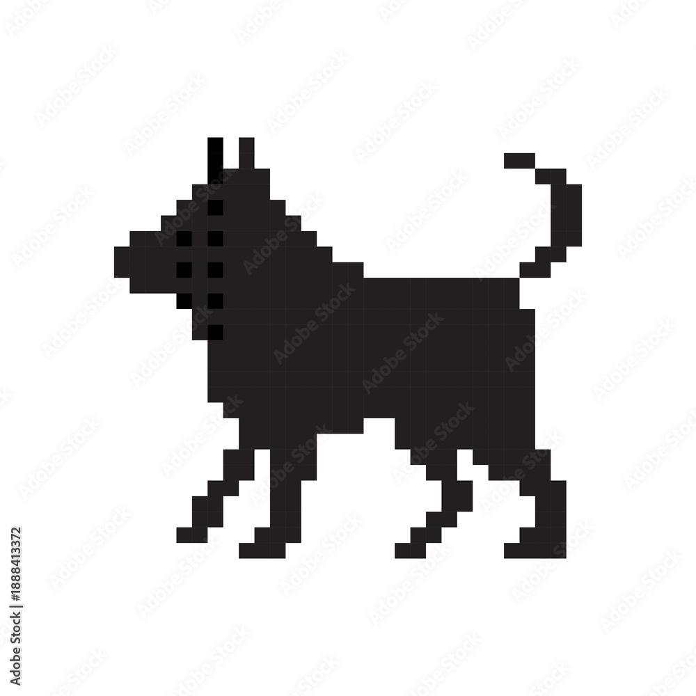 Fototapeta premium Pixel Art Dog Silhouette Isolated on White Background