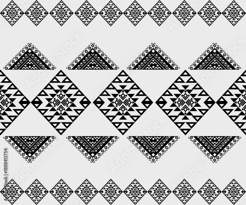 A seamless black and white geometric floral pattern for vintage wallpaper and textile design