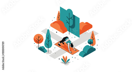 Isometric woman doing yoga in nature park vector