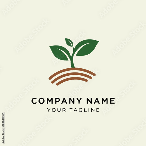 Green sprout growing from fertile soil logo design concept.