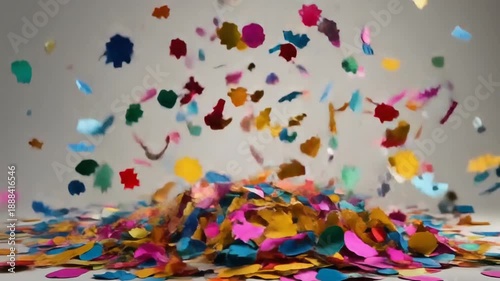 Colorful confetti falling on floor.