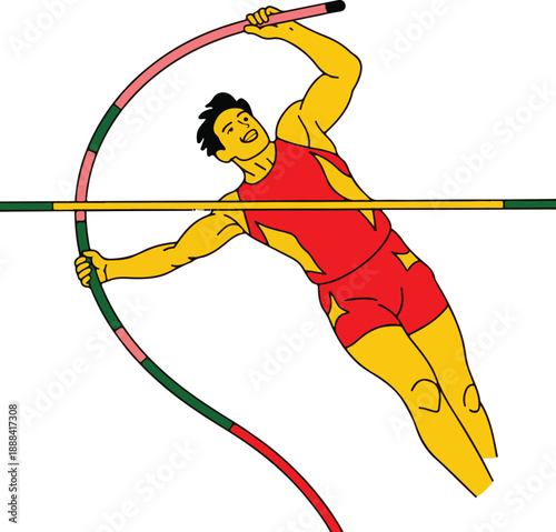 Pole Vault Flat Vector | Athletics Illustration