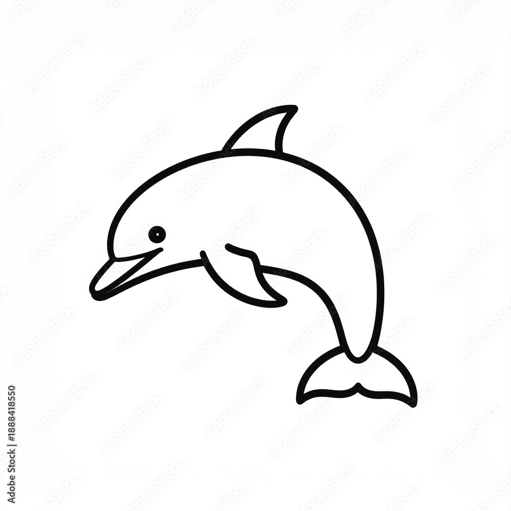 Obraz premium Cute Cartoon Dolphin Silhouette Jumping Playfully Minimalist Line Art Vector