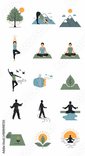 Yoga and Meditation Silhouettes with Nature.