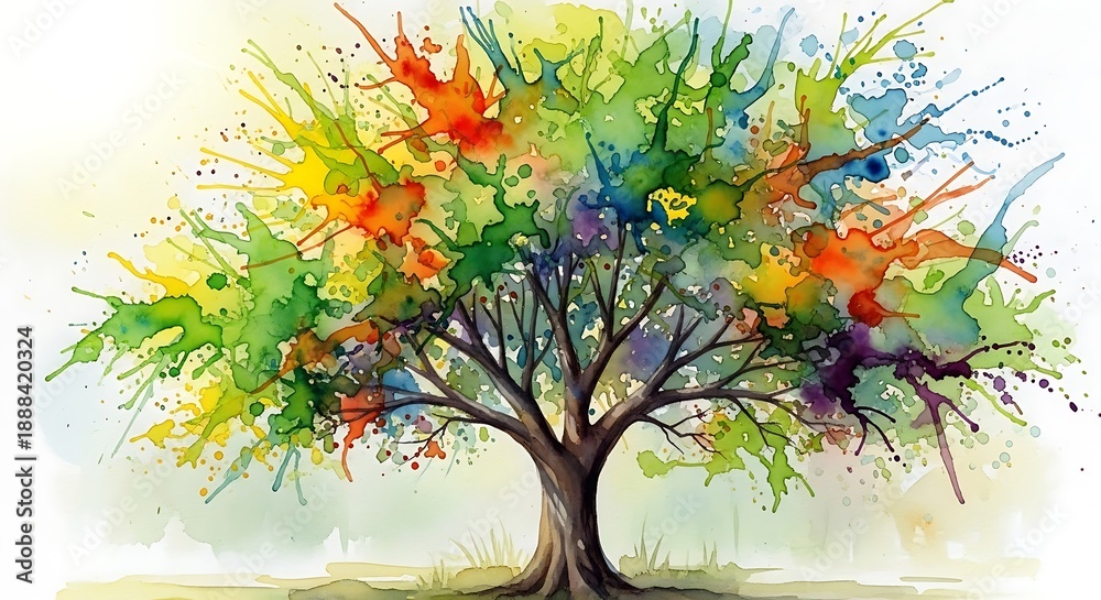 Obraz premium Colorful autumn tree with leaves illustration