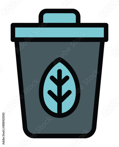 Eco-friendly trash bin with leaf symbol representing environmental sustainability and recycling.