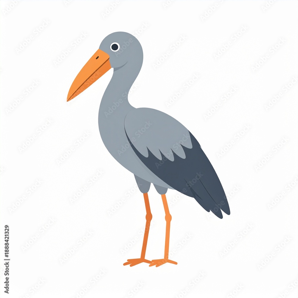 Obraz premium Blue and Orange Pelican Bird Standing Isolated on White Background Minimalist Wildlife
