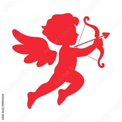Red Cupid Silhouette PNG Transparent, Valentine’s Day Romantic Cherub Illustration, Love Arrow Bow Angel Icon, Heart Symbol for Greeting Cards, Decorations, Vector Design