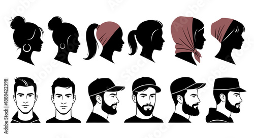 Diverse Collection of Stylized People Silhouettes and Avatars for Design