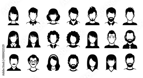 Diverse Human Head Silhouettes Set: Professional Vector Icons for Profiles and Avatars