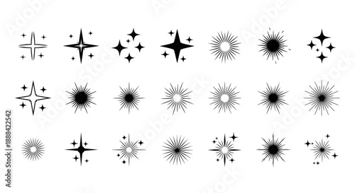 Collection of Sparkling Starbursts and Light Effects Icons and Symbols Vector Set